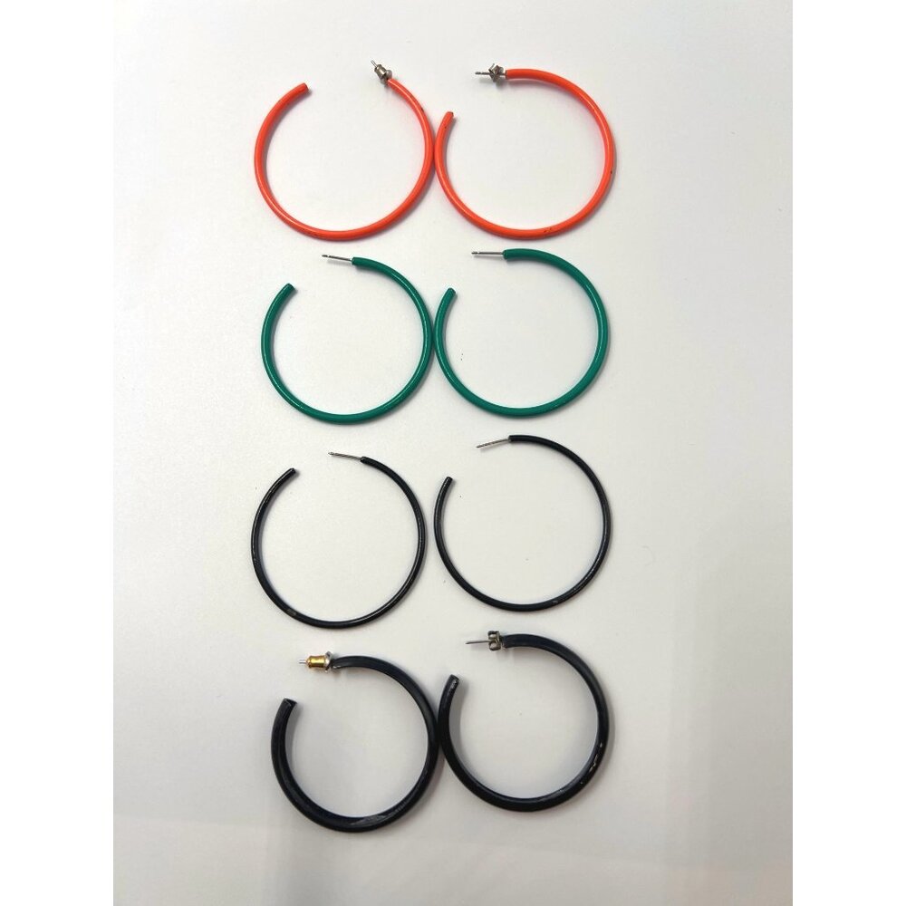 4 Pairs Hoop Pierced Earrings Red Green Black Blue